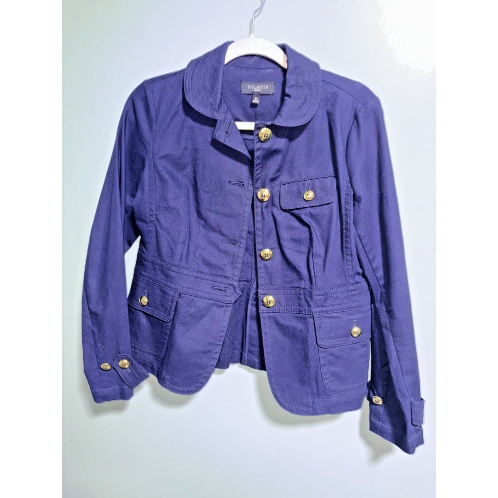 Talbots Ladies Navy Jacket Spring Pea Coat Brass Buttons Sz 6p EUC
